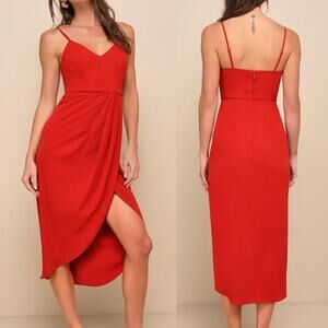 Lulus Reinette Rust Red Midi Dress S